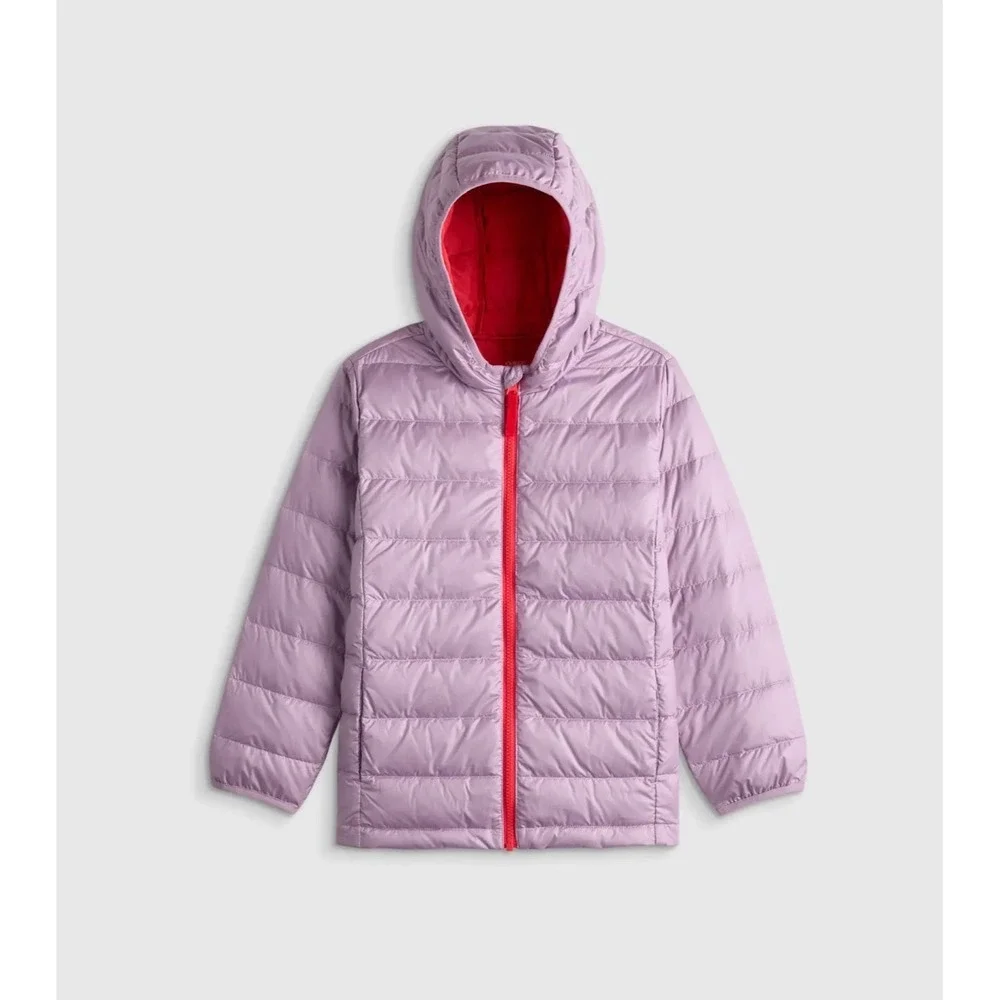 Quince Kids Lightweight Down Hooded Puffer Jacket Lavender Mist 5T LB114803 NWT